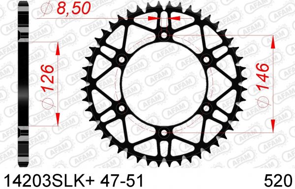 AFAM achtertandwiel 51 tands staal met moddergroef Suzuki RM/RM-Z 125/250/450 80-