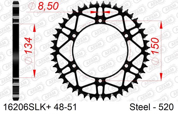 AFAM achtertandwiel staal met moddergroef Kawasaki KX/KXF 125/250/450