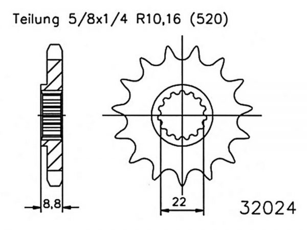 Esjot voortandwiel KTM SX/EXC/SXF/EXC-F 125/144/150/200/250/300/350/450/500/520/540 1991-2019 & Husqvarna TC/TE/FC/FE 125/150/250/350/450/501 2014-2019 & Beta RR 250/300 2013-2018 & RR 350 2011-2018 & RR 390 2015-2016 & RR 400/498 2010-2013 & RR 430/480 2015-2018 & RR 450/520 2010-2014