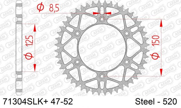 AFAM achtertandwiel staal met moddergroef KTM SX/SX-F/EXC/EXC-F 1990- & Husqvarna TC/FC/FE/TE 125/150/250/350/450/501 2014-
