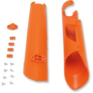 UFO voorvork beschermers Oranje KTM SX 125/150/250 07-14 & SX-F 250/350/450 07-14 & EXC 250/300 08-15 & EXC-F 250/350/450/500 08-15 & Husqvarna TC/FC 125/250/350/450 14 & TE 125/250/300 14-15 & FE 250/350/450/501 14-15