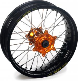 Excel voorwiel compleet zwarte velg + Haan Wheels oranje naaf 17-1.40 KTM SX 85 kleine wielen 04-11