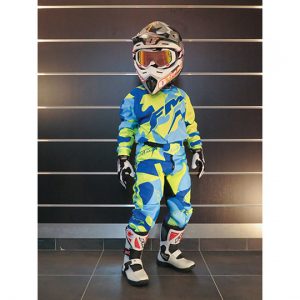 FM Racing X23 Camo Kinder crossbroek Blauw / Fluor Geel Maat 24