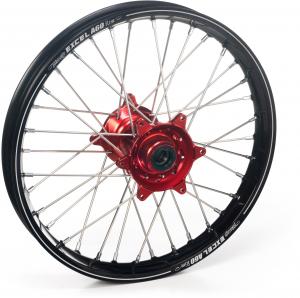 Excel voorwiel compleet A60 zwarte velg + Haan Wheels rode naaf 21-1.60 Yamaha/Fantic