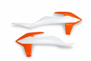 UFO radiator kappen Oranje / Wit KTM SX 125/150/250 2019-2022 & SX-F 250/350/450 2019-2022 & EXC 250/300 2020-2023 & EXC-F 250/350/450/500 2020-2023