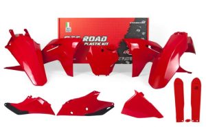 Racetech plastic kit met voorvork beschermers OEM / Rood Gas Gas MC 125 2021- & MC 250F/450F 2021- & MC 250 2022- & MC 350F 2022-