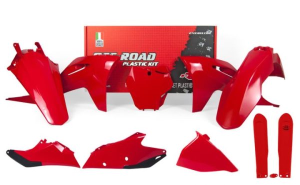 Racetech plastic kit met voorvork beschermers OEM / Rood Gas Gas MC 125 2021- & MC 250F/450F 2021- & MC 250 2022- & MC 350F 2022-