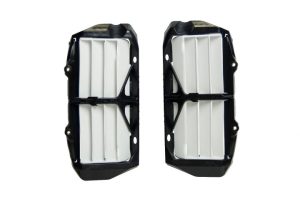 Racetech reinforced radiator roosters/lamellen zwart/wit Husqvarna TC/FC 125-450 2019-2022 & FE/TE 250-501 2020-2022 & KTM SX 125/150/250 2019- & SX-F 250/350/450 2019- & EXC/EXC-F 250/300/350/450/500 2020-