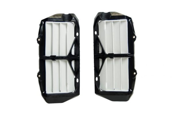 Racetech reinforced radiator roosters/lamellen zwart/wit Husqvarna TC/FC 125-450 2019-2022 & FE/TE 250-501 2020-2022 & KTM SX 125/150/250 2019- & SX-F 250/350/450 2019- & EXC/EXC-F 250/300/350/450/500 2020-