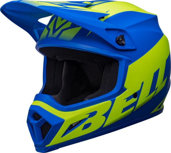 BELL MX-9 Mips Disrupt Helm Mat Classic Blauw / Hi-Viz Geel 2023 Collectie