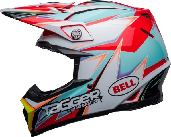 BELL Moto-9s Flex Tagger Edge Helm Wit / Aqua 2023 Collectie
