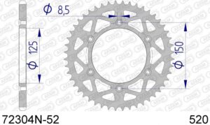Afam achtertandwiel 52 tands aluminium zilver KTM SX/SX-F/EXC/EXC-F 90- & Husqvarna TC/FC/FE/TE 125/150/250/350/450/501 14-