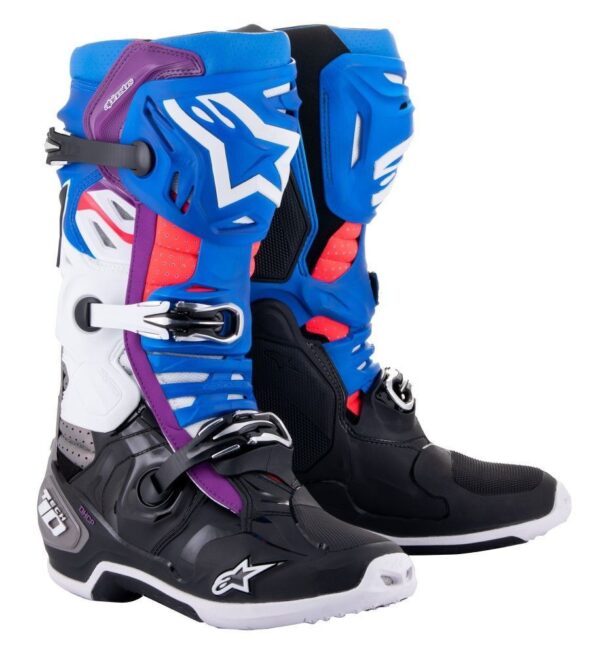 Alpinestars Tech 10 Supervented MX Laarzen Zwart / Blauw / Paars / Wit ( 2023 collectie )