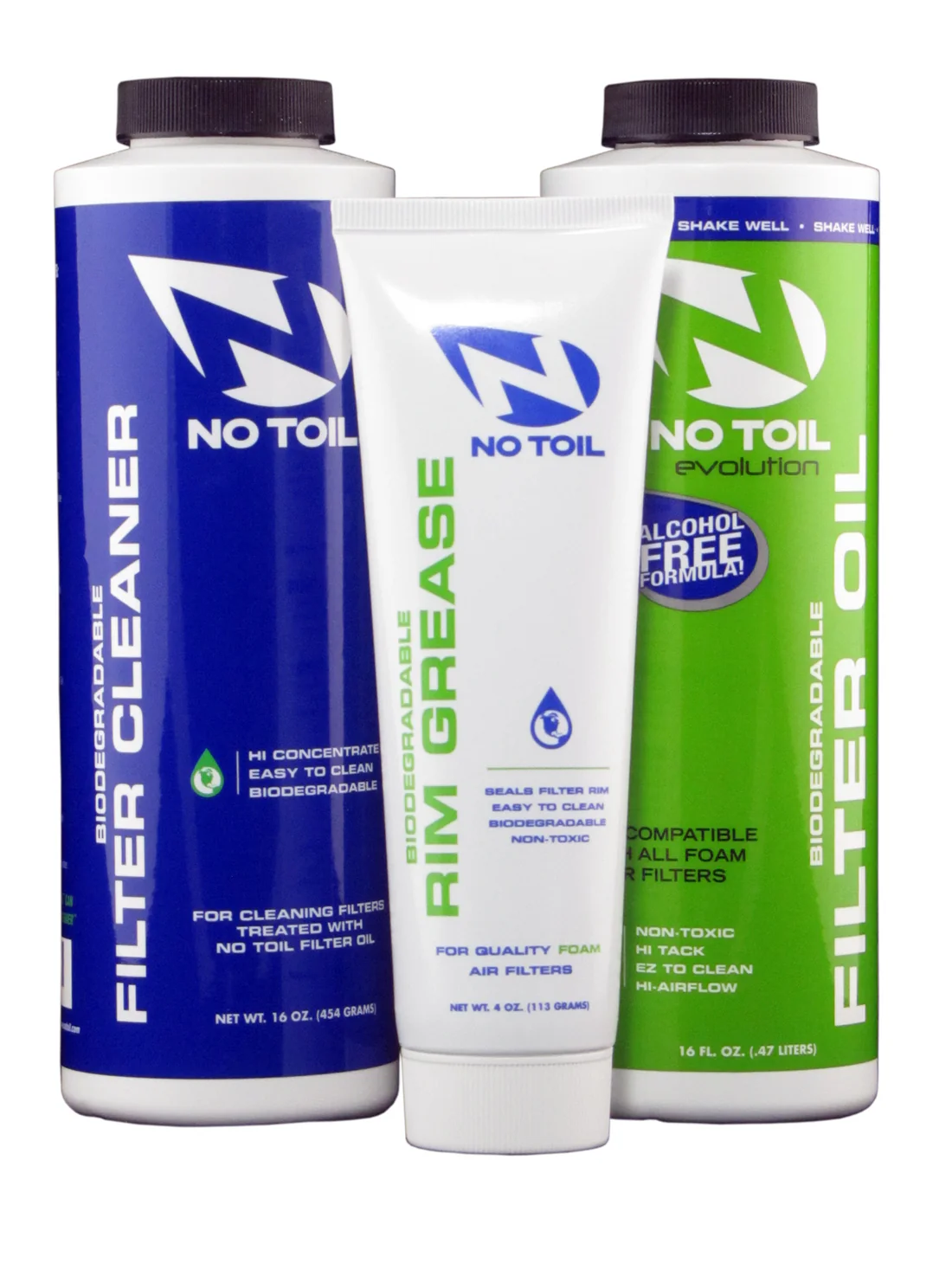 No Toil Bio luchtfilter olie + luchtfilter cleaner + luchtfilterbak vet ( set van 3 )