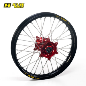 Excel achterwiel compleet zwarte velg + Haan Wheels Rode naaf 14x1.60 grote wielen KTM SX 65 2025- & Husqvarna TC 65 2025- & Gas Gas MC 65 2025-