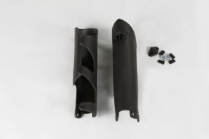 UFO voorvork beschermers Zwart KTM SX 125/150/250 07-14 & SX-F 250/350/450 07-14 & EXC 250/300 08-15 & EXC-F 250/350/450/500 08-15 & Husqvarna TC/FC 125/250/350/450 14 & TE 125/250/300 14-15 & FE 250/350/450/501 14-15